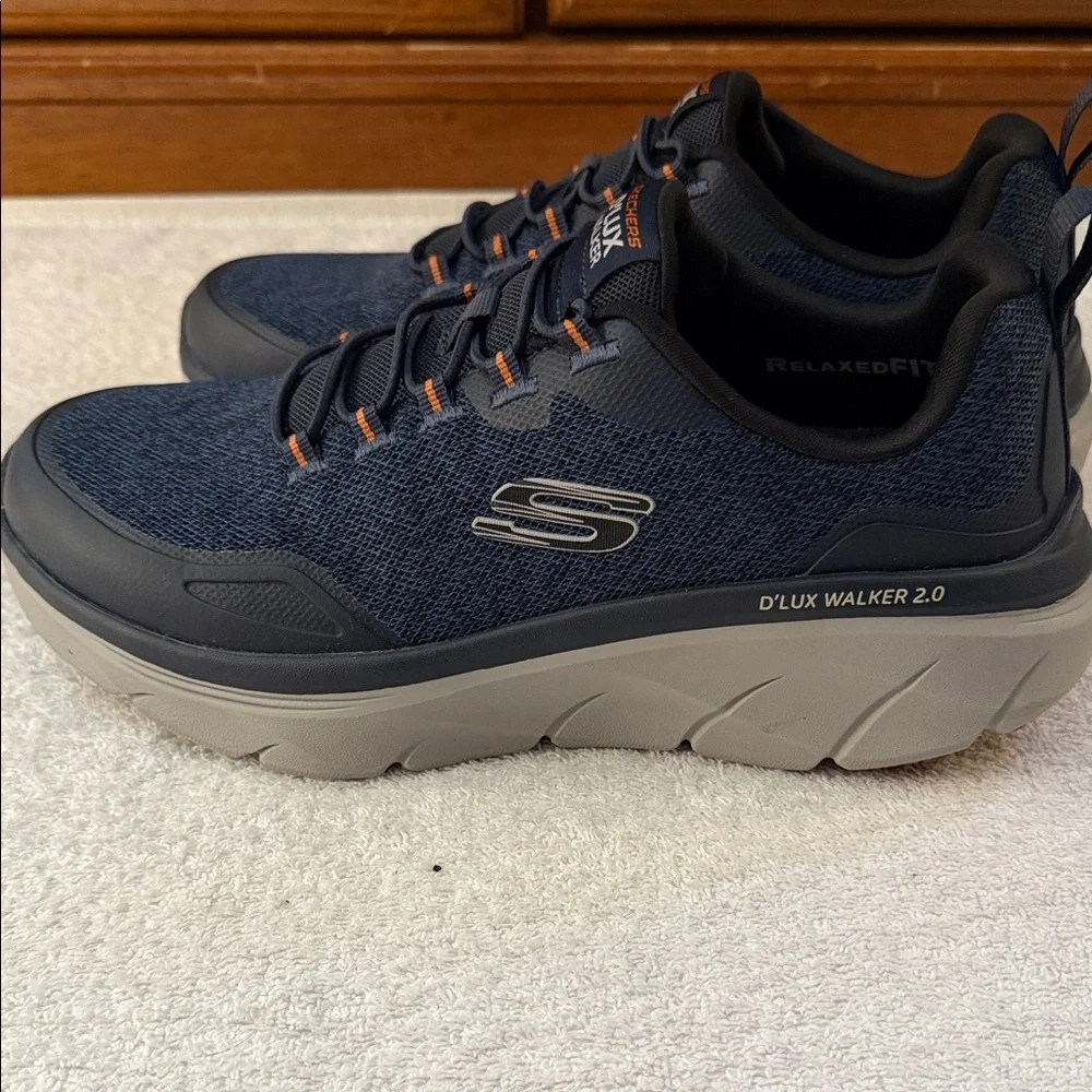 Skechers D'LUX Walker 2.0 Slip-On Sneakers SN232179 Wide Width Navy/Grey/Orange - Picture 3 of 12